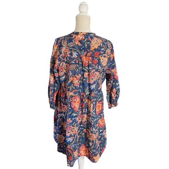 Fitzroy & Willa Marti Tiered Dress M medium blue floral block print India - Picture 6 of 9